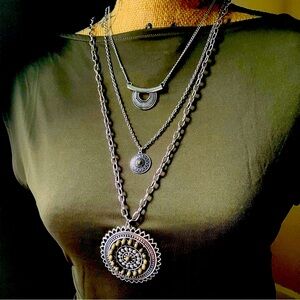 Silver and olive green stone bead necklaces - 2 necklaces included